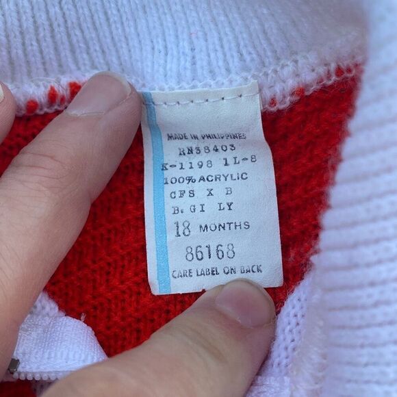 Vintage baby boys knit sweater crochet size 18 months red and white - Picture 6 of 7